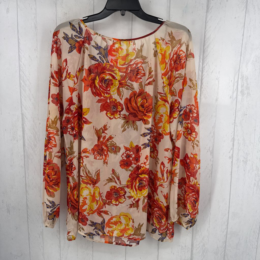 L flo print tie-front l/s top