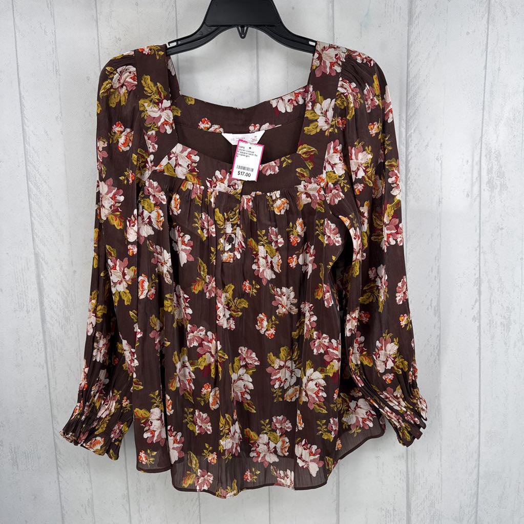 M square neck flo print l/s top
