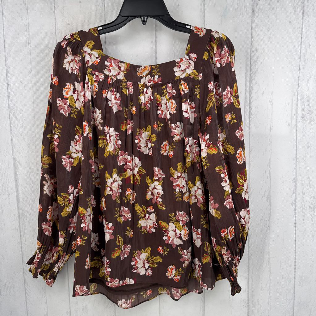 M square neck flo print l/s top