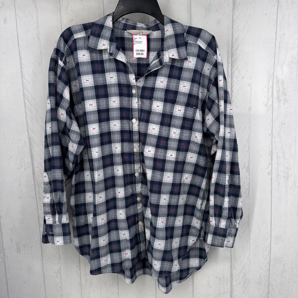 M plaid button down l/s top