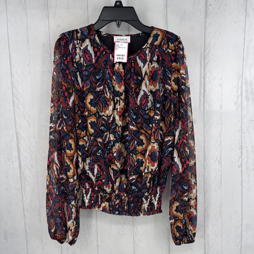 XS colorful notch neck l/s top