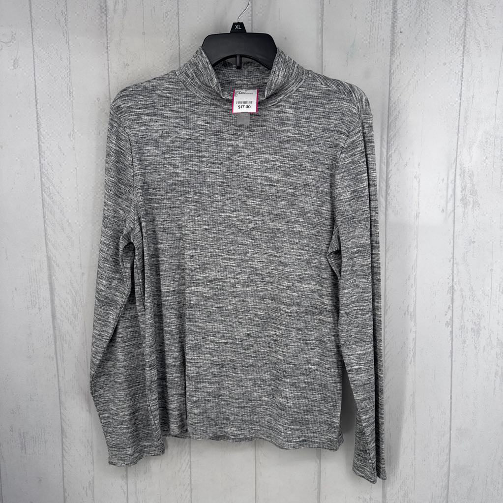 XL ribbed marled l/s mock neck top