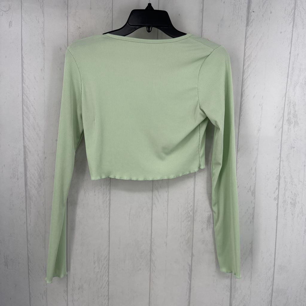 S ribbed flo embroidered tie front top