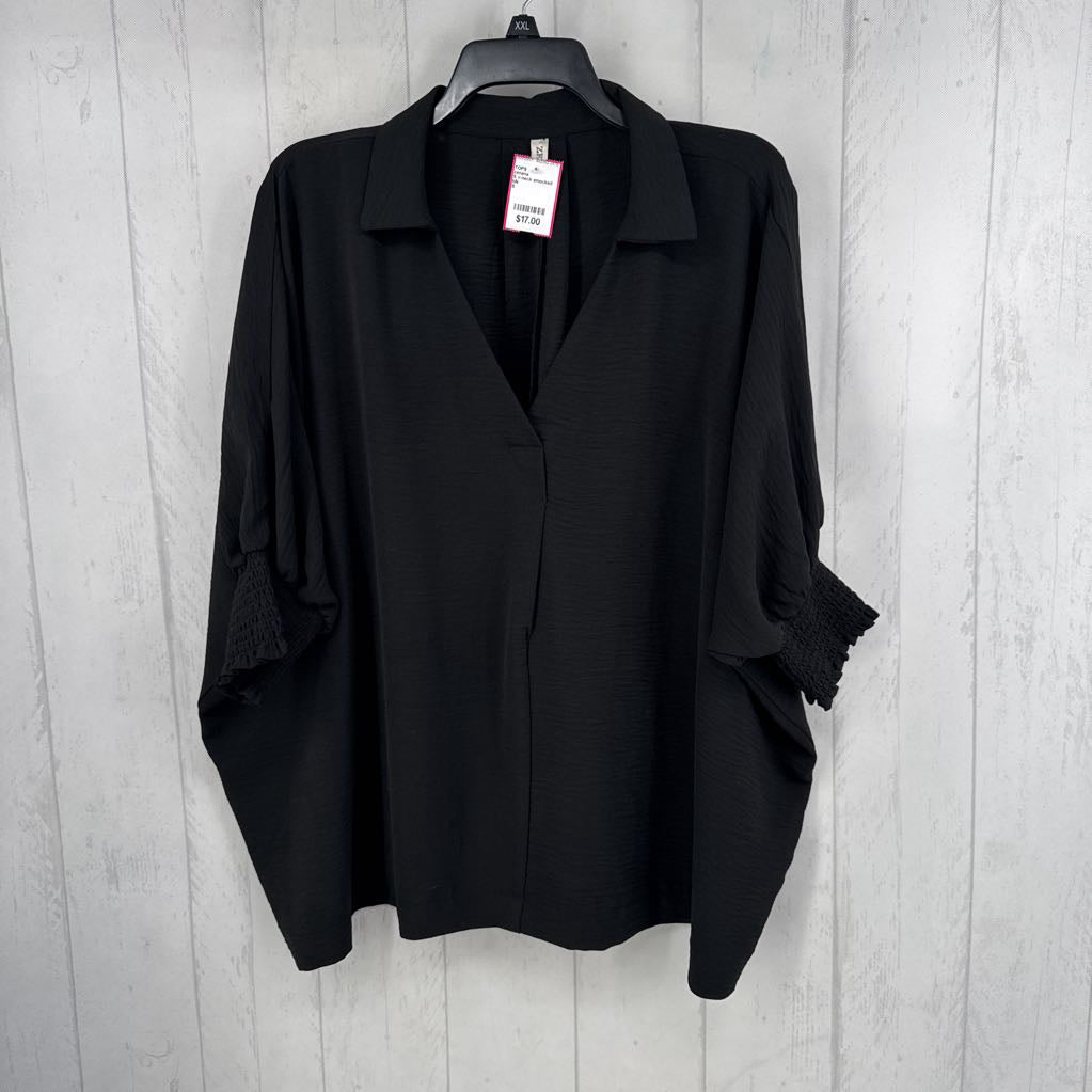 S v-neck smocked dolman slv top