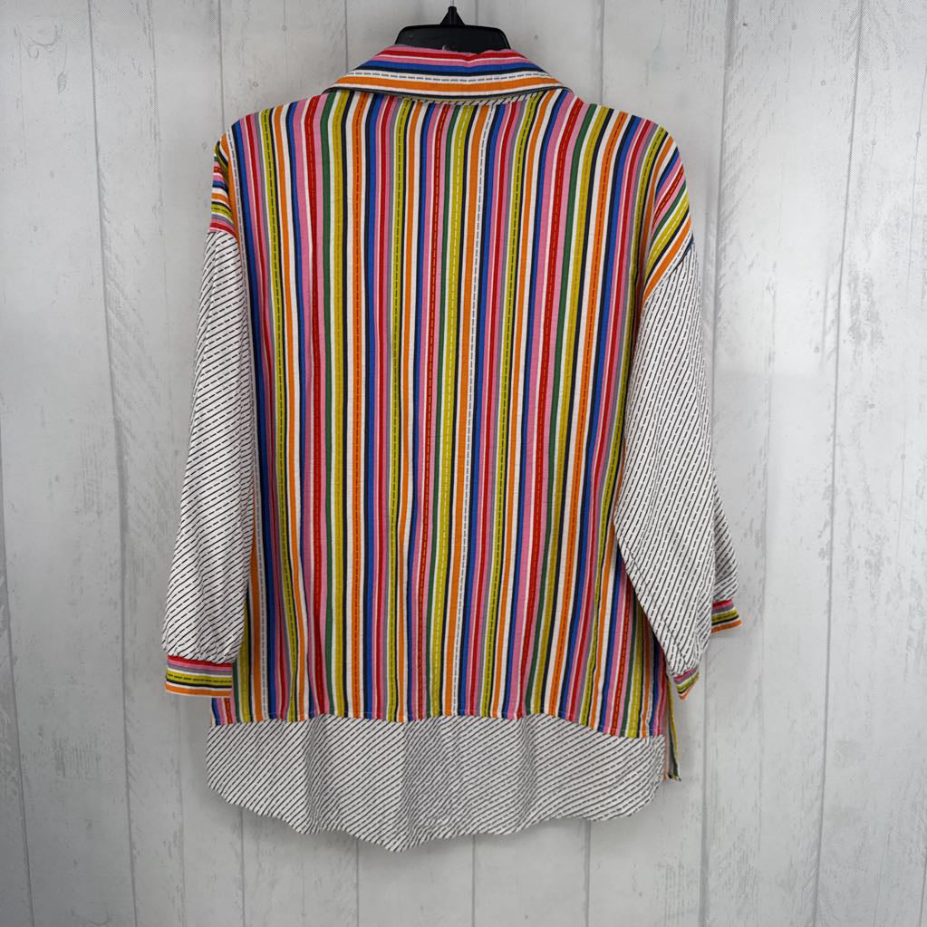 M colorful striped button down 3/4 slv top