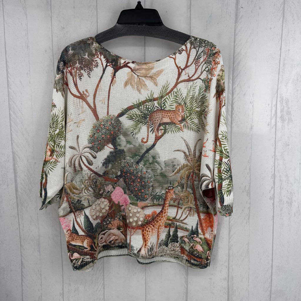 L safari print knit drop shoulder top