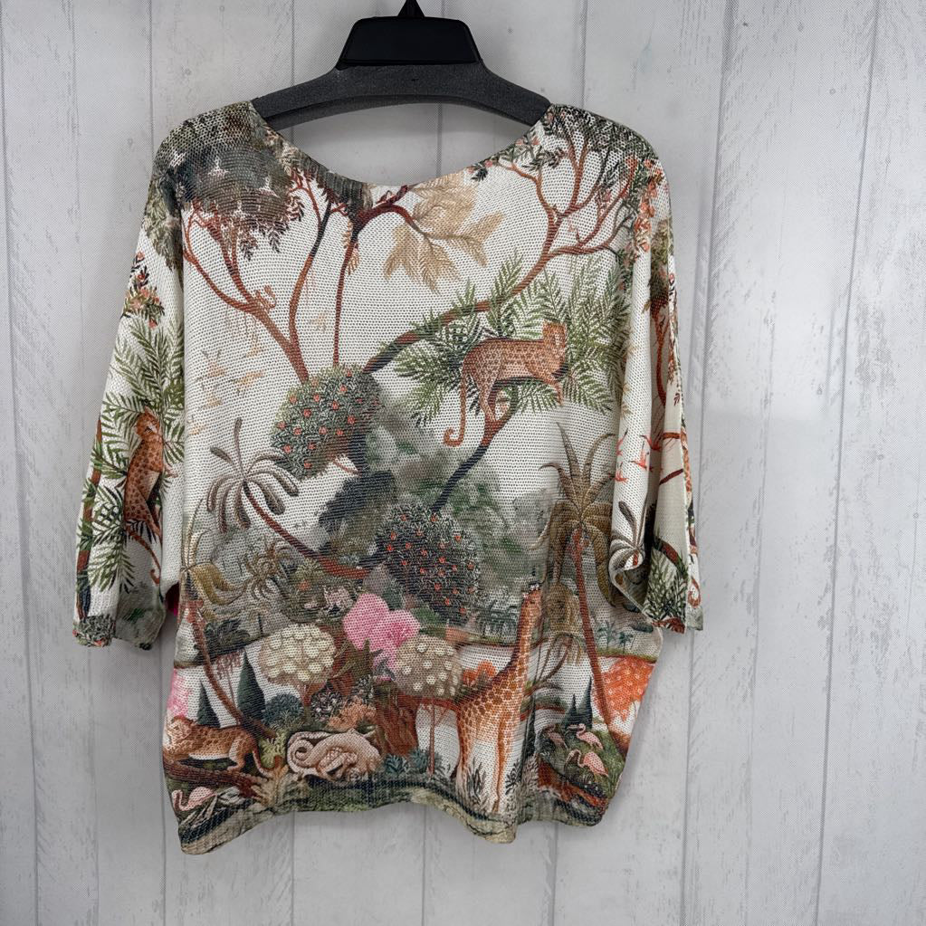 L safari print knit drop shoulder top