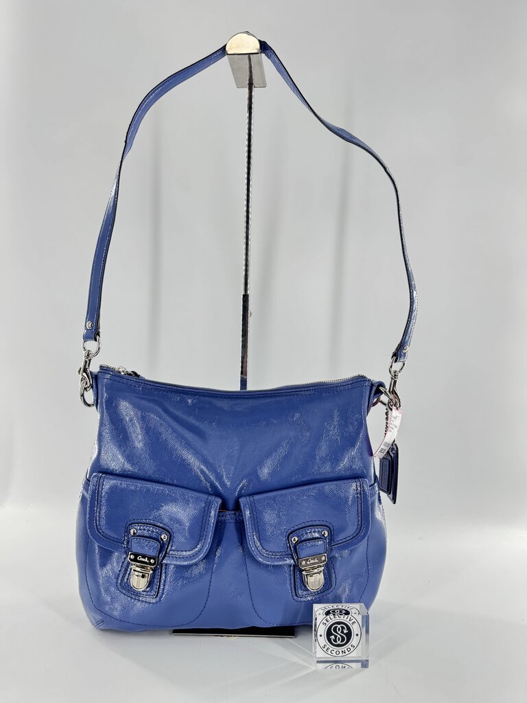 shiny front clasp pockets hobo shoulder bag
