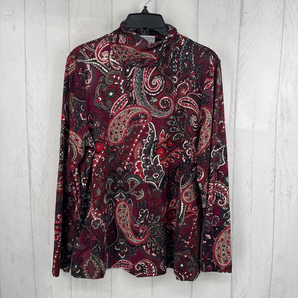 L paisley print mock neck l/s top