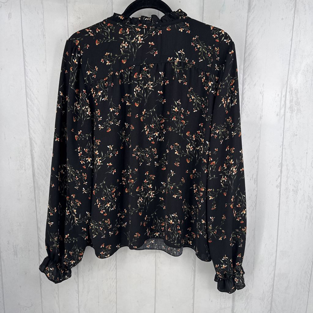 XL flo print tie-front l/s top