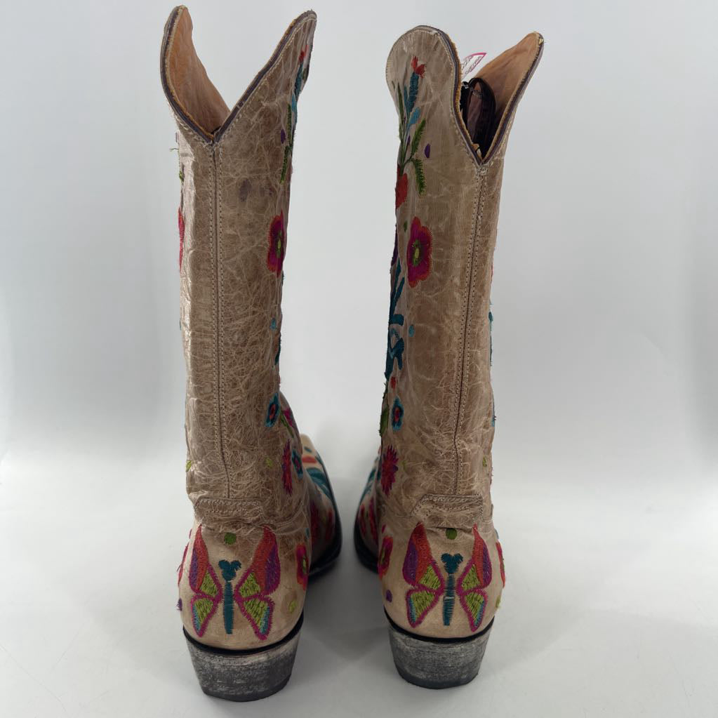 9 leather colorful embroidered cowgirl boot