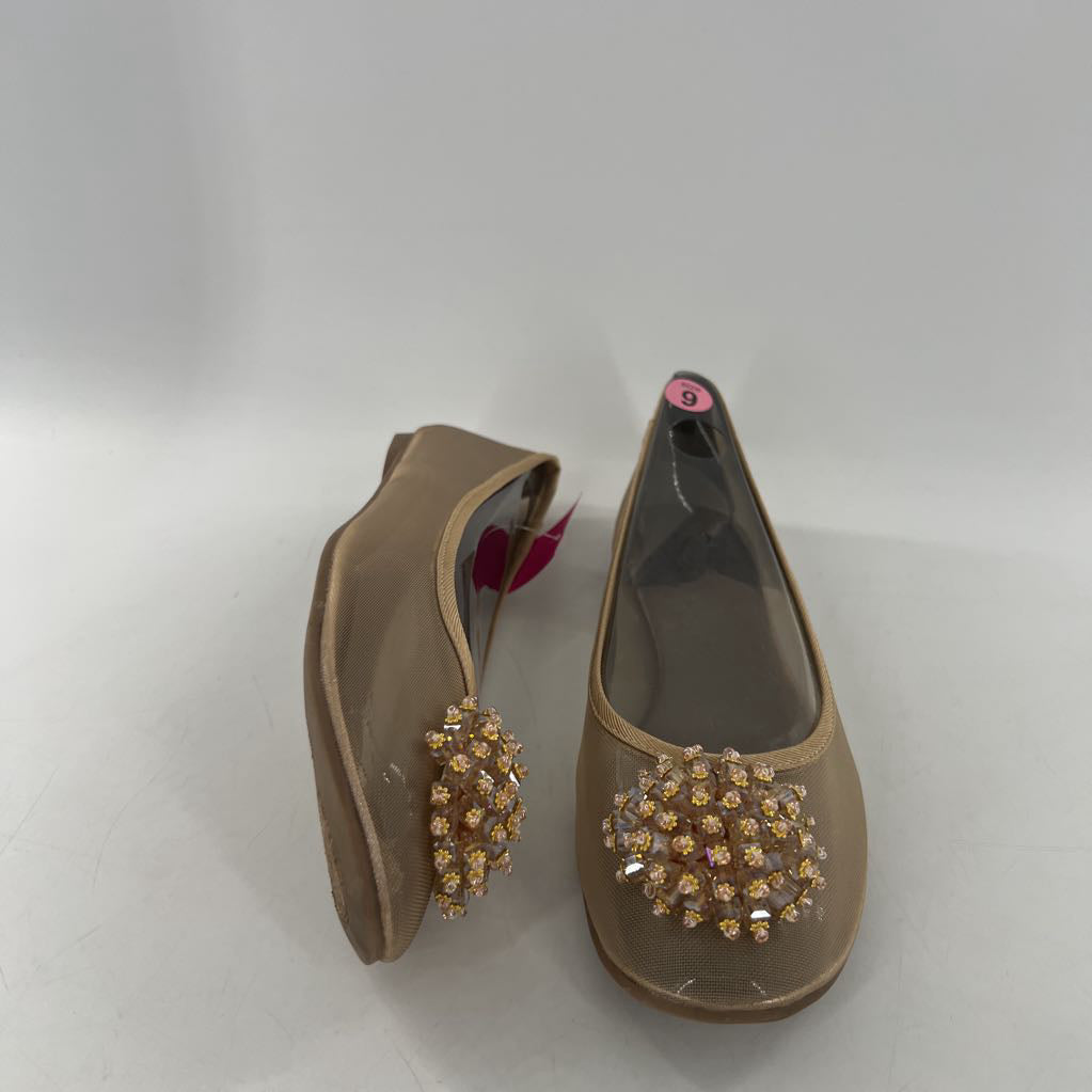 9 gold mesh crystal flower slip-on flats