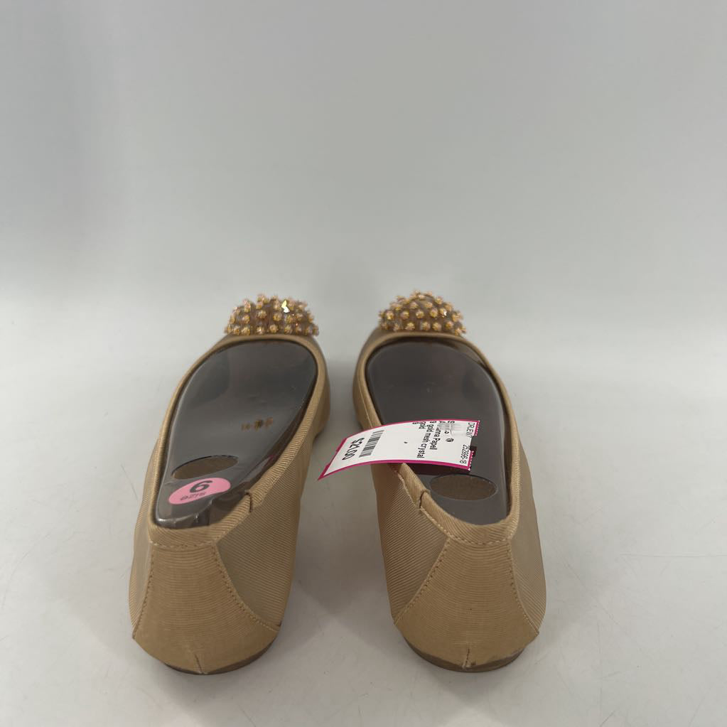 9 gold mesh crystal flower slip-on flats