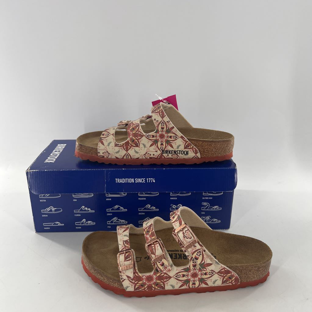 5 leather floral triple strap sandal
