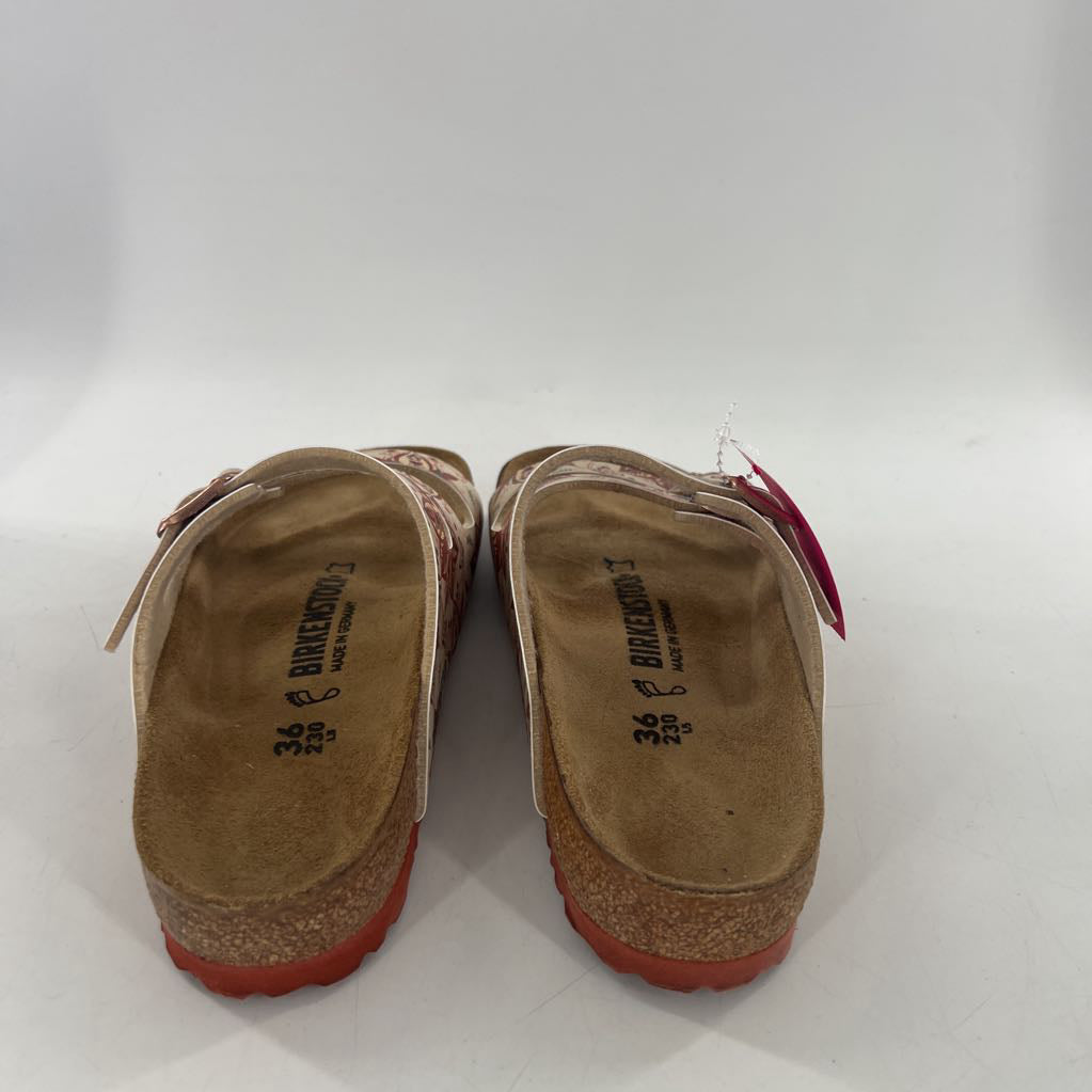 5 leather floral triple strap sandal