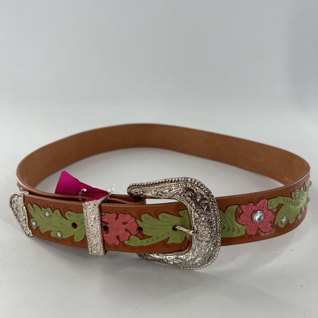 L leather floral embelished belt