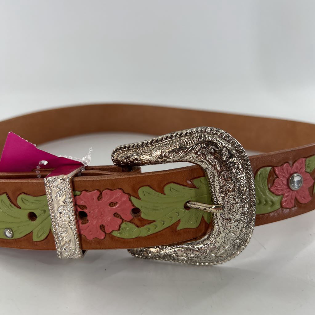L leather floral embelished belt