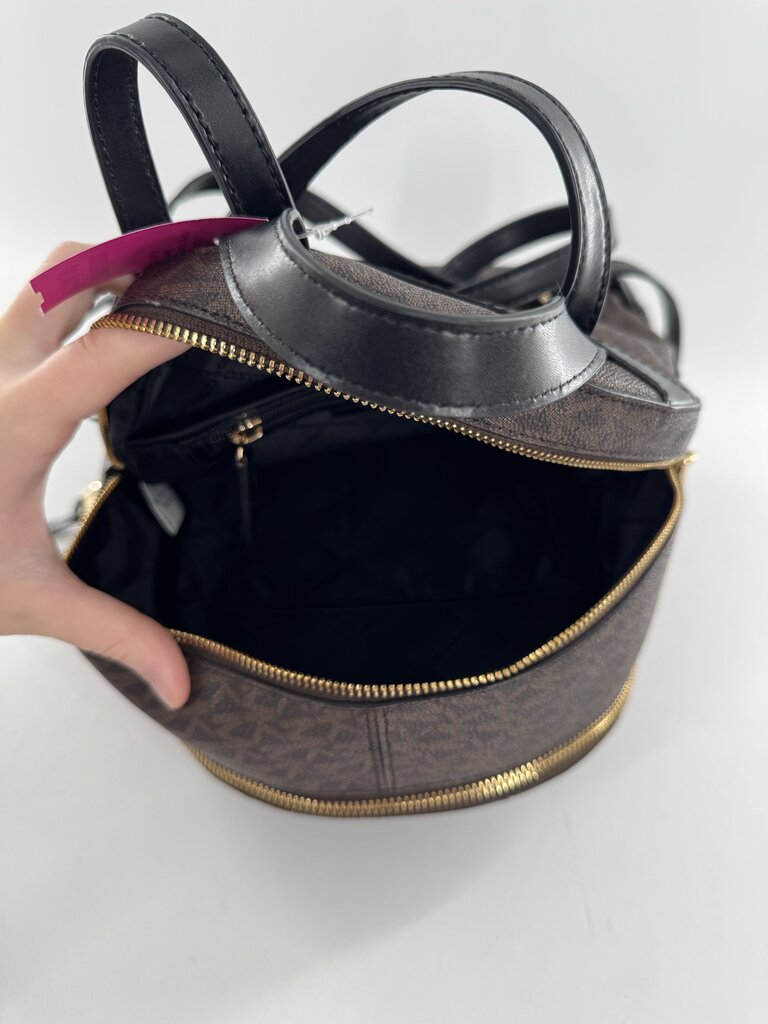 R358 monogram leopard print calf hair studded backpack