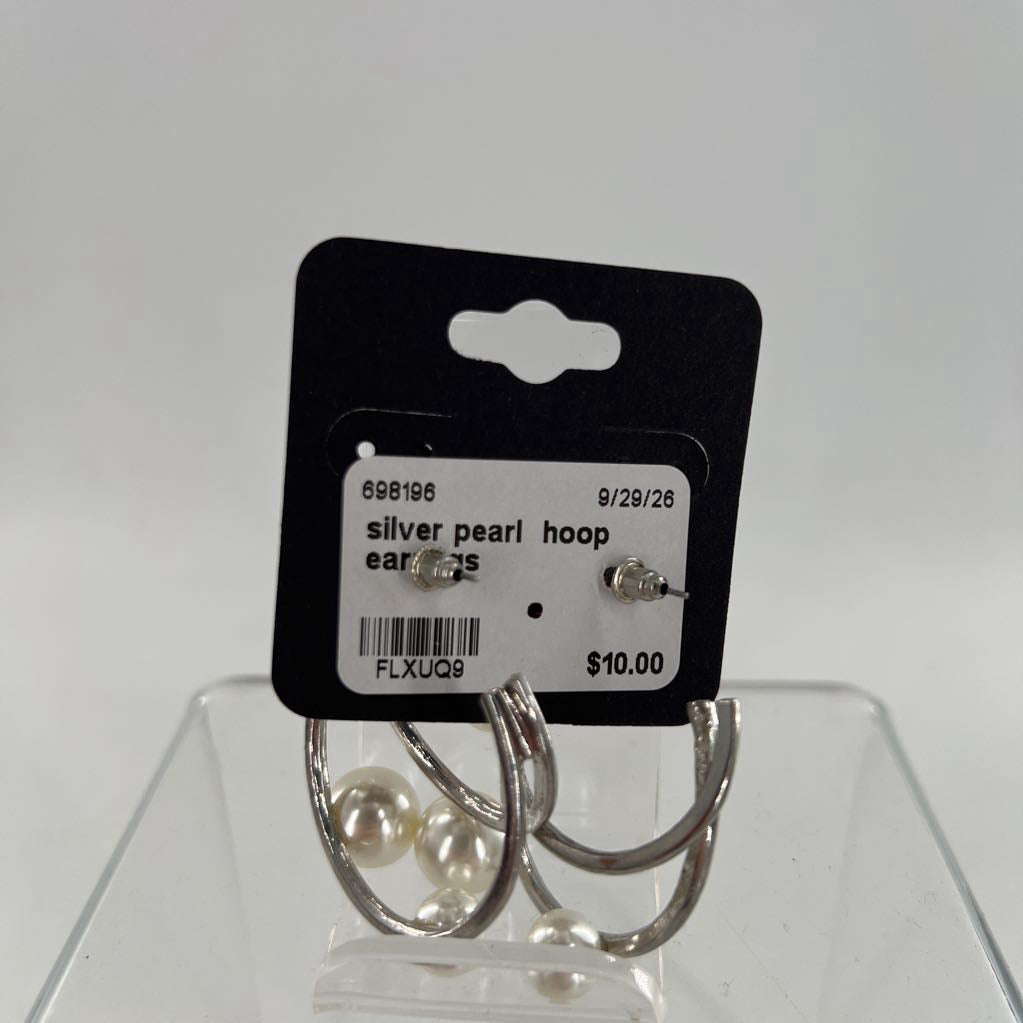 silver pearl hoop earrings
