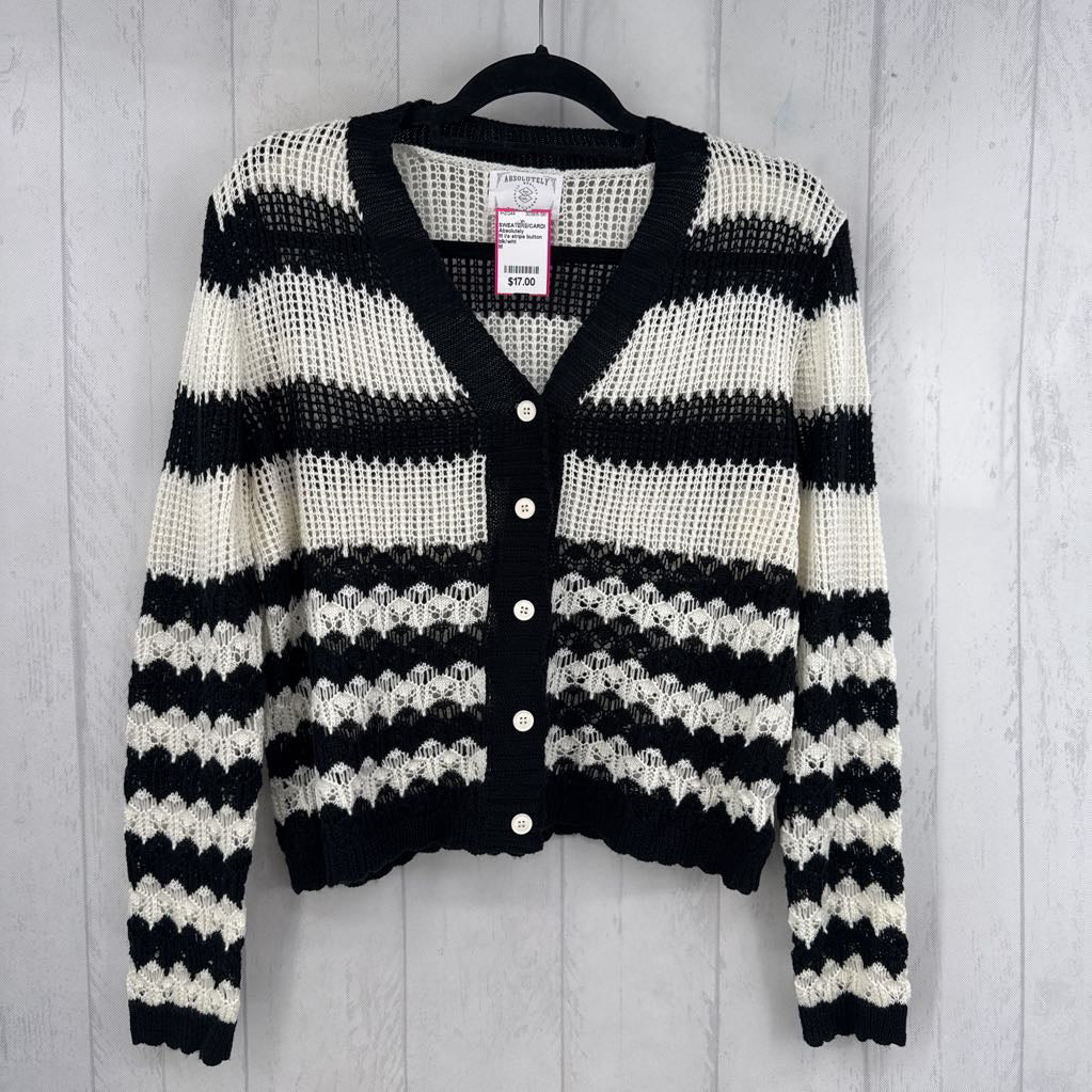 M l/s stripe button cardigan