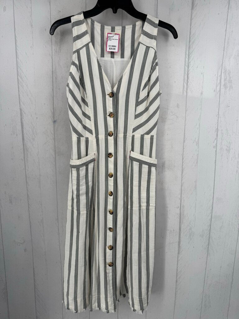 8 slvls stripe button pocket midi dress