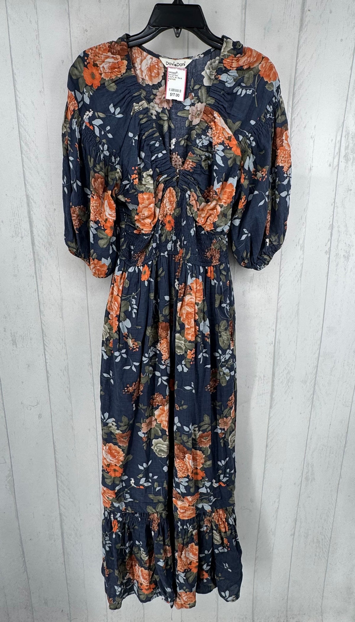 S puffy slv floral maxi dress