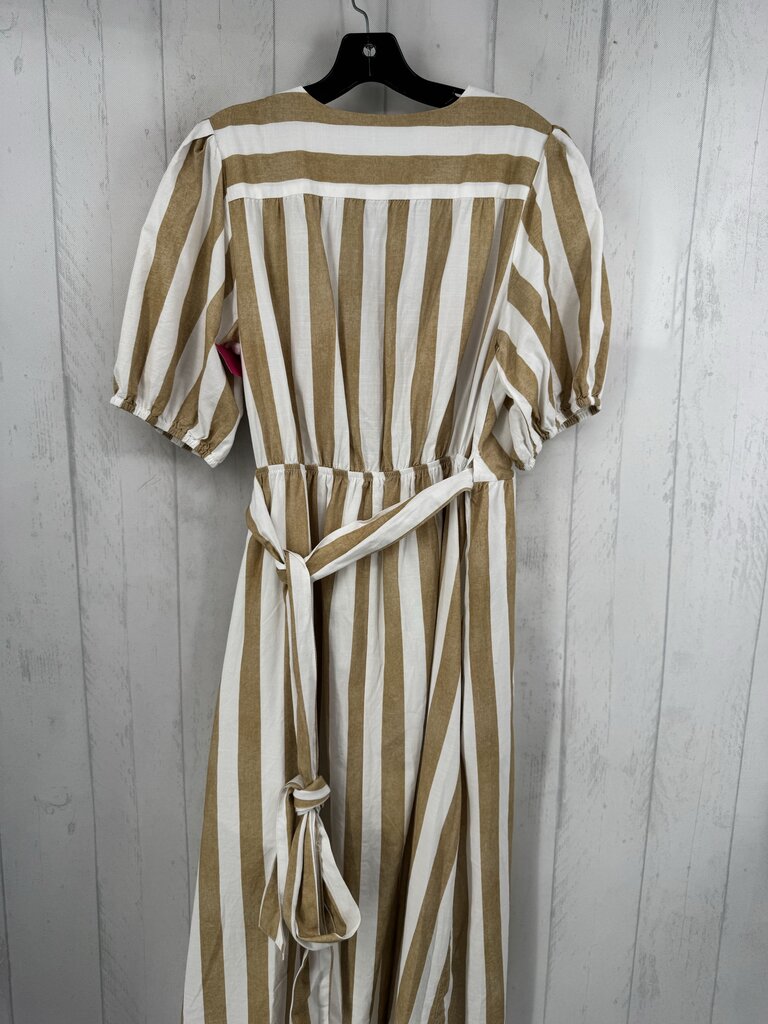 M puffy slv stripe wrap maxi dress