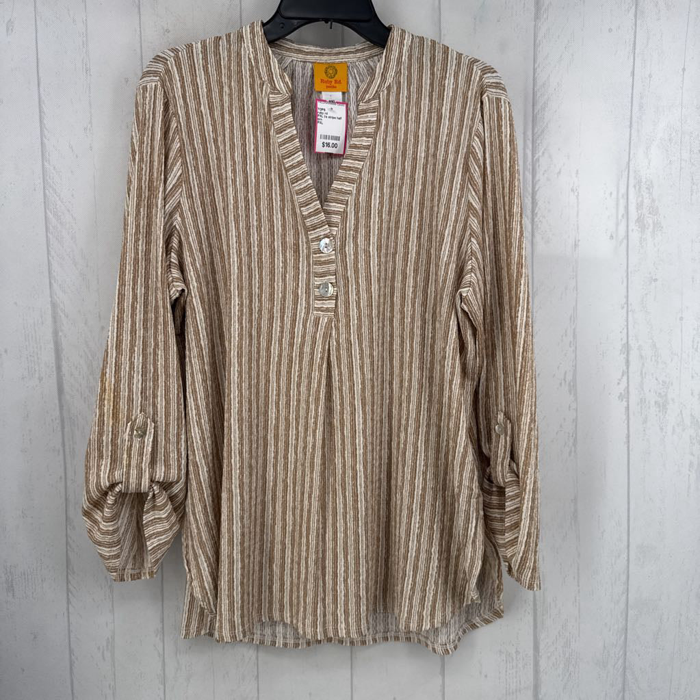 PXL l/s stripe half button top