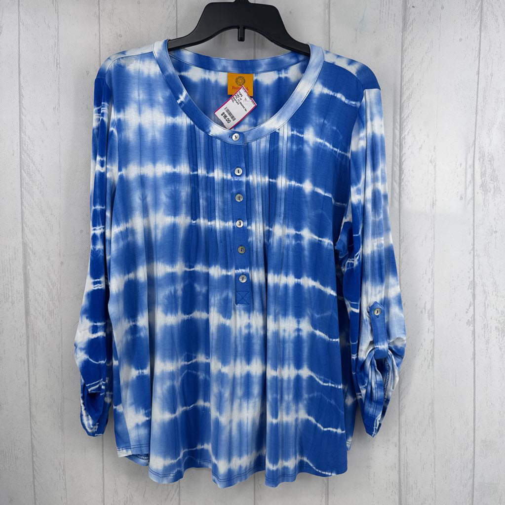 PXL l/s pleated tie-dye half button top