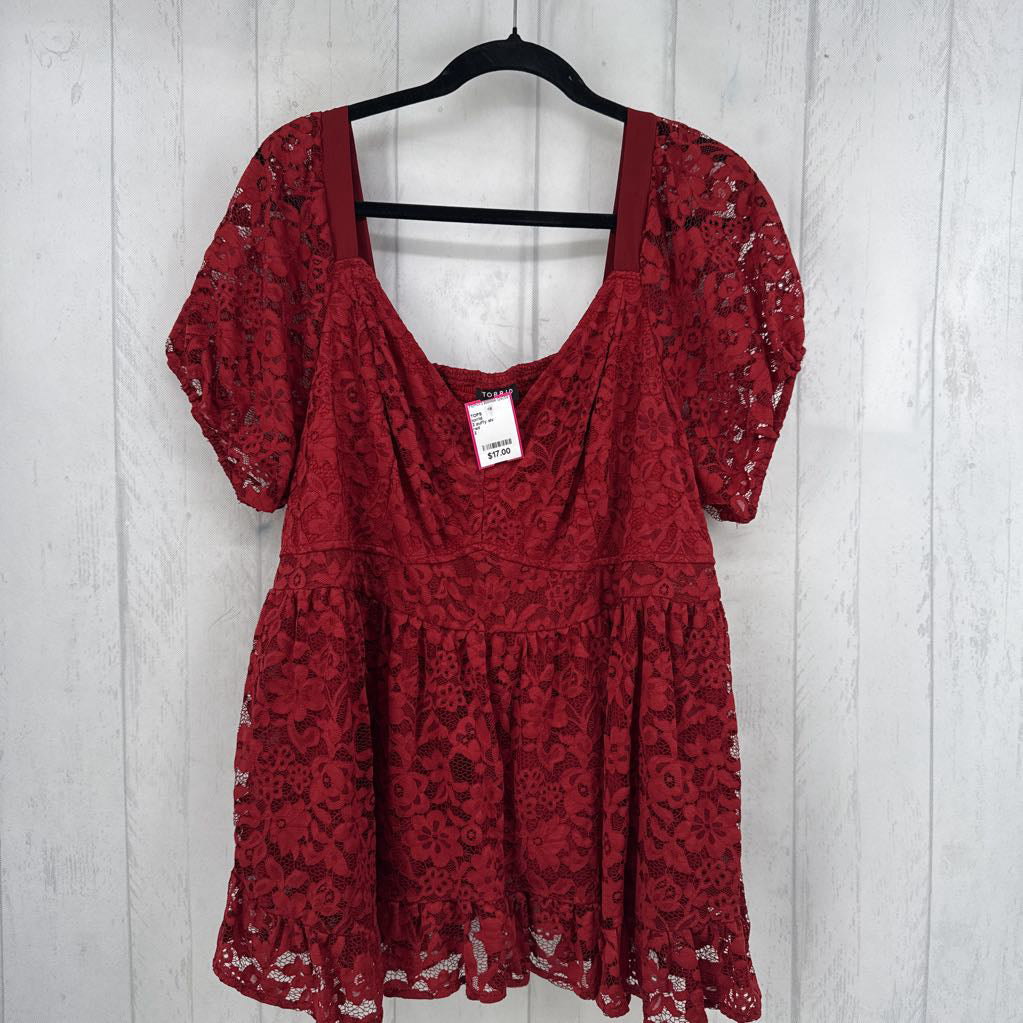 2 puffy slv smocked lace top