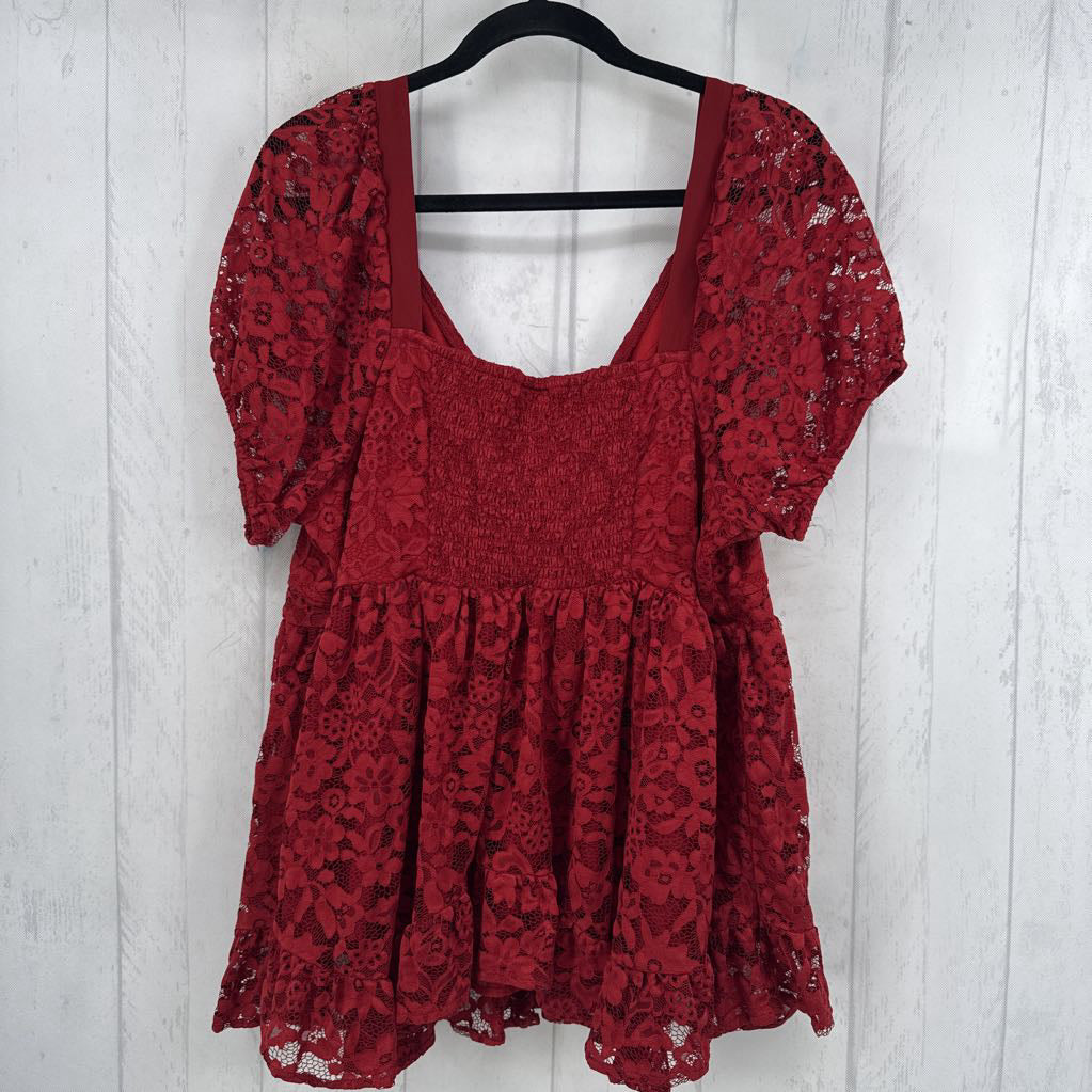 2 puffy slv smocked lace top