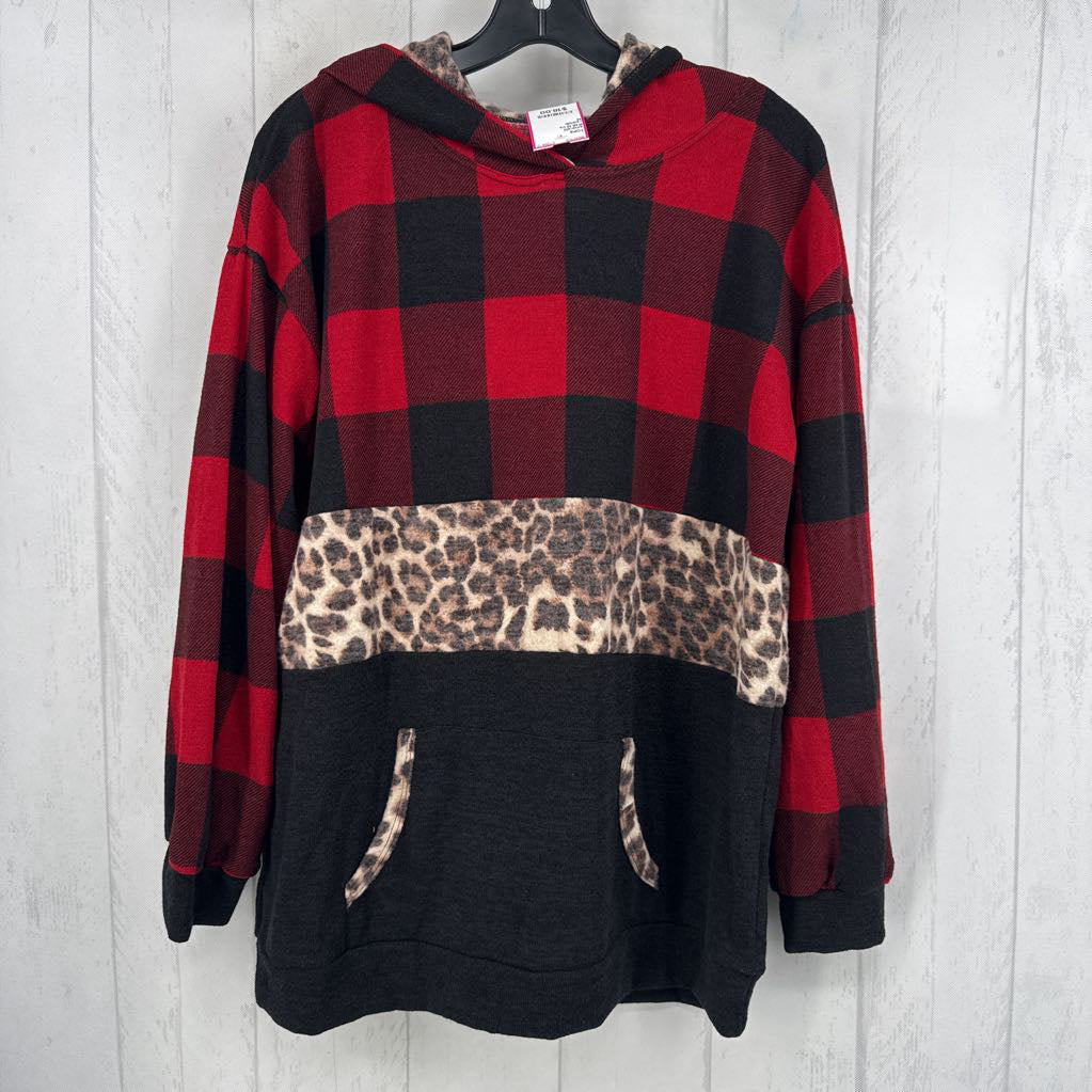 R35 M l/s plaid/animal print top