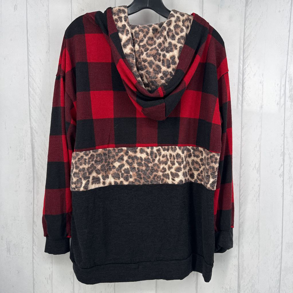 R35 M l/s plaid/animal print top