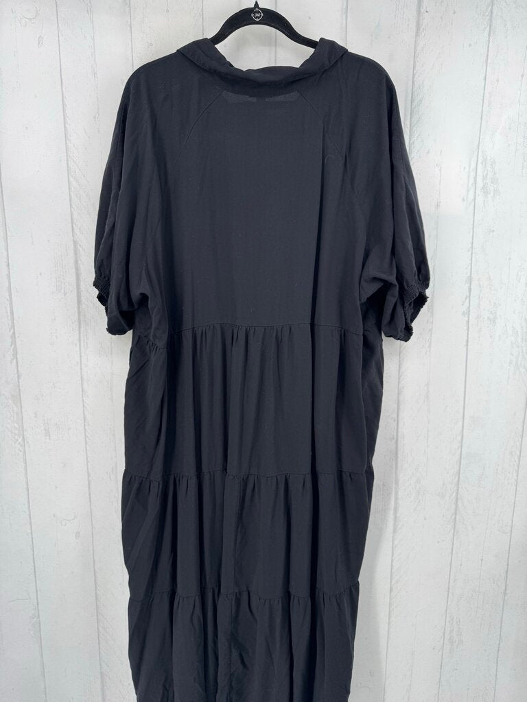 3 s/s half button tiered ruffle maxi dress