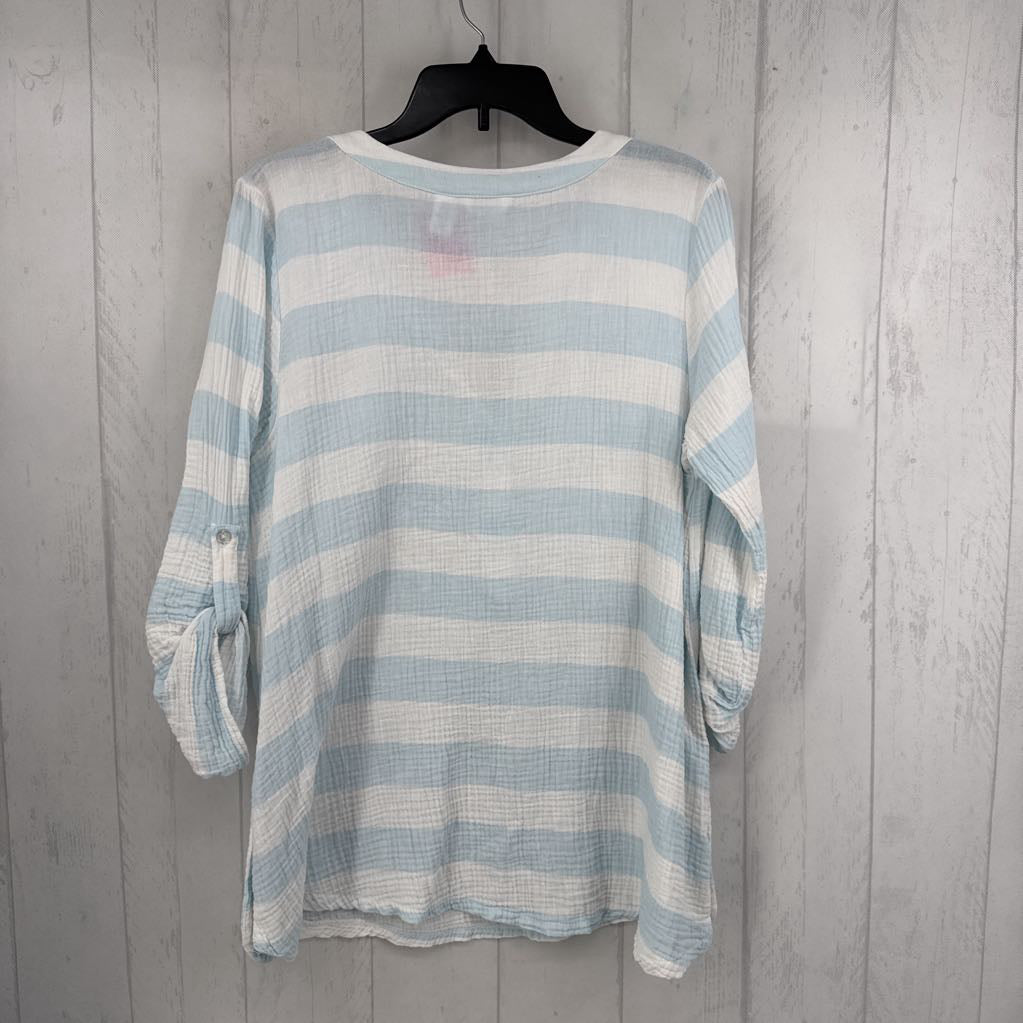 L l/s stripe half button top
