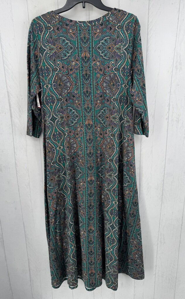 L damask print scoop neck 3/4 slv dress