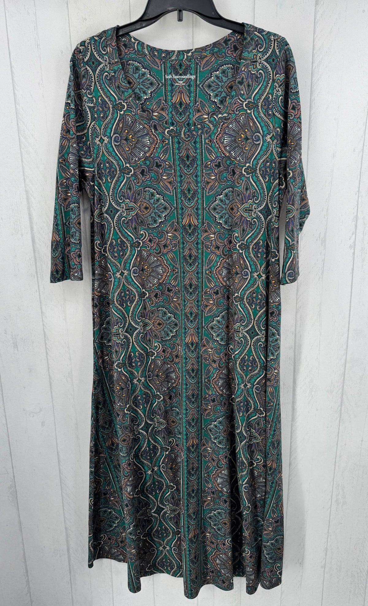 L damask print scoop neck 3/4 slv dress