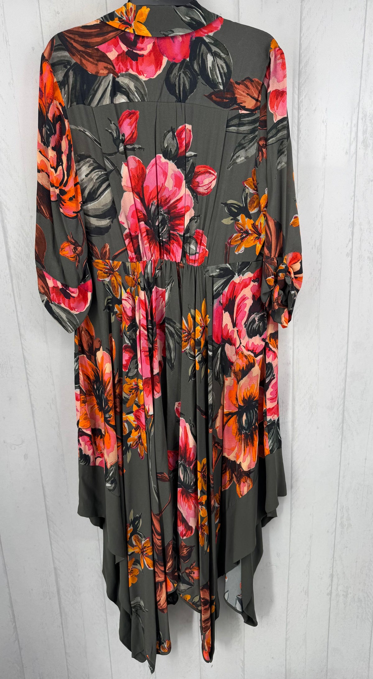 L flo print shark bite hem 3/4 slv dress