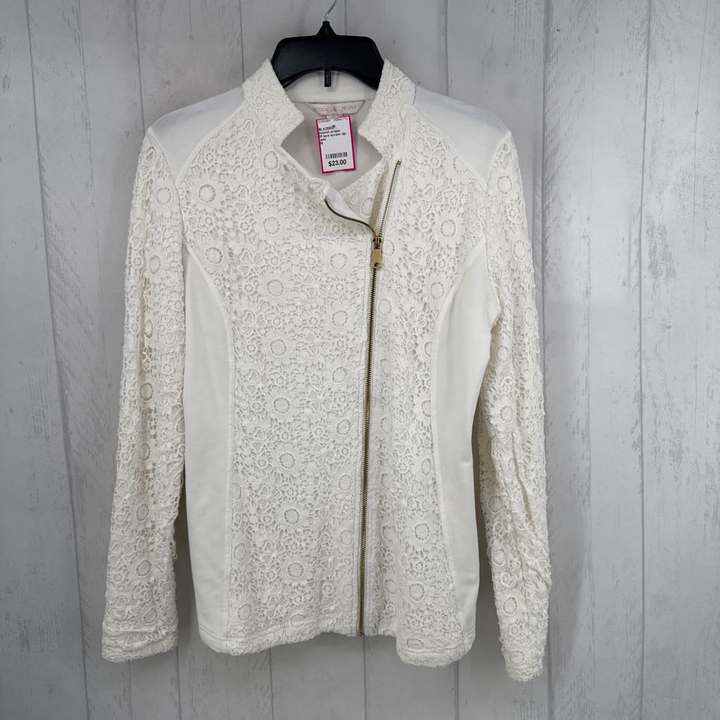 M lace accent zip-up jacket