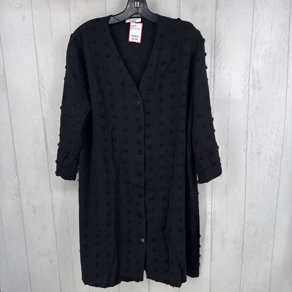 L pom pom button down 3/4 slv dress