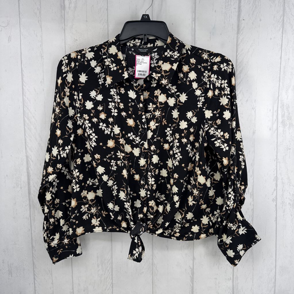 M flo print button down l/s top