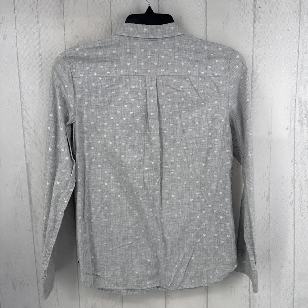 S heart print button down l/s top