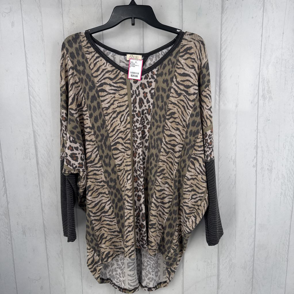 M animal print v-neck dolman slv top
