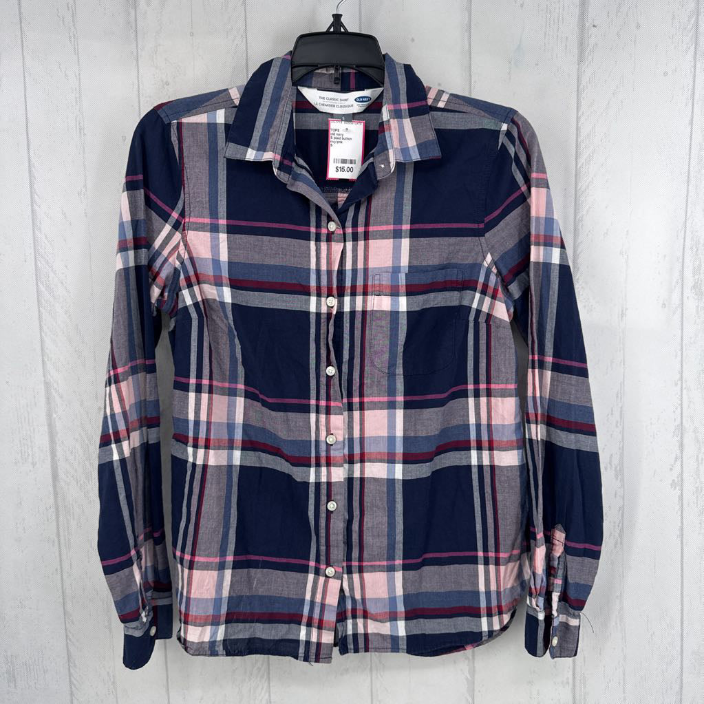 S plaid button down l/s top