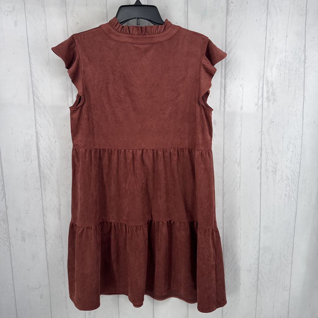 R38 L faux suede v-neck flutter slv dress