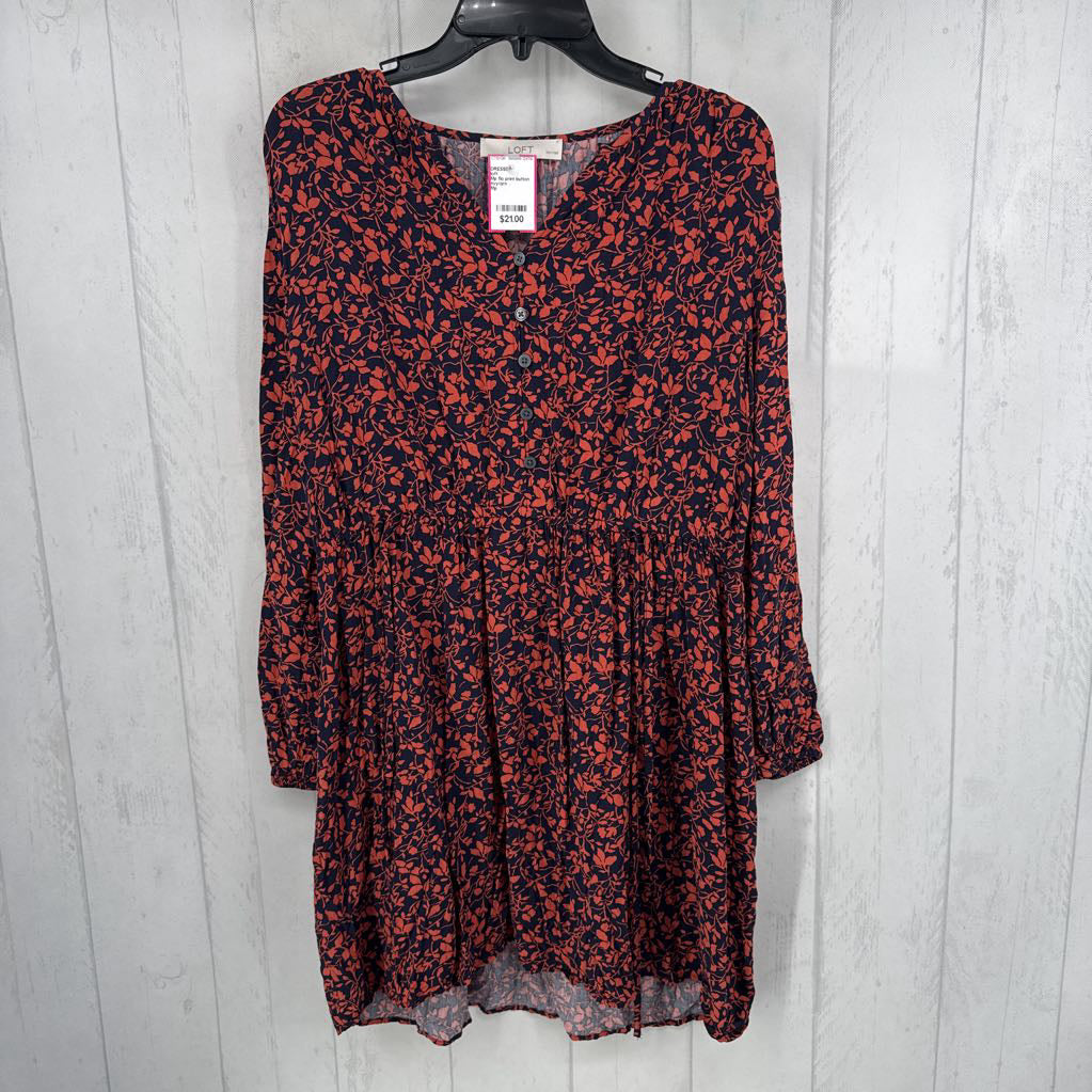 Mp flo print button front l/s dress