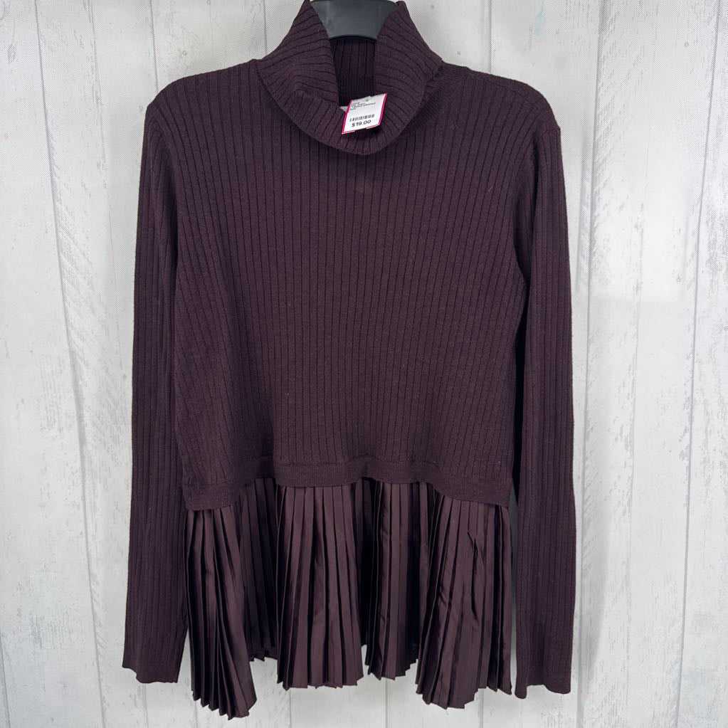 L ribbed pleated hem l/s top