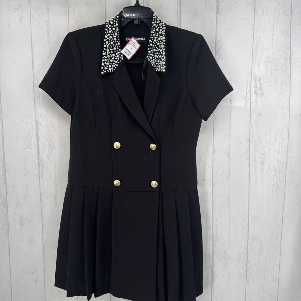 12 pearl embelished gold button s/s dress