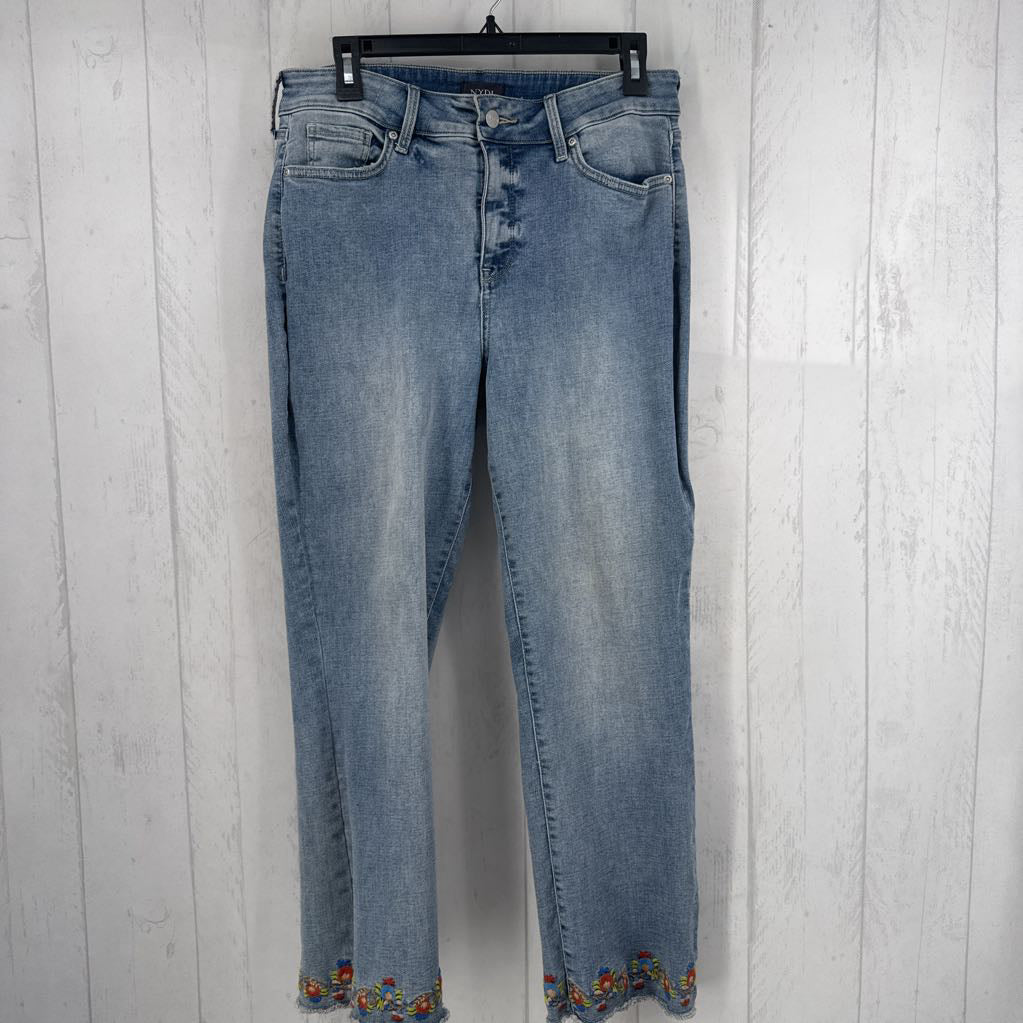 12 straight leg jean w/ flowers embroidery