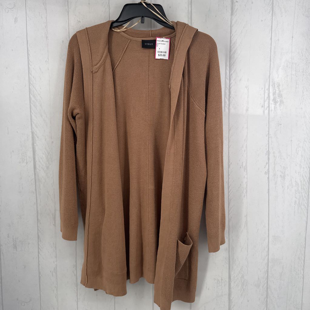 1X knit hooded open front cardi